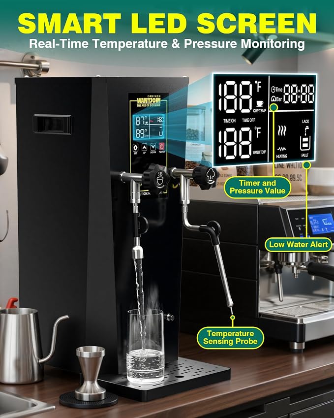 WantJoin Commercial Milk Frother & Beverage Warmer - 2200W Professional Milk Steamer Machine with LED Display Panel for Latte, Cappuccino, Coffee, Hot Chocolate and Milk Tea, Perfect for Cafes & Home