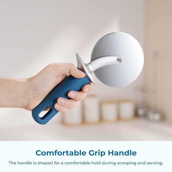 OOU Pizza Cutter, Stainless Steel Wheel Slicer with Premium Zinc Alloy Construction, Ergonomic TPE Non-Slip Grip Handle, Dishwasher Safe, Blue