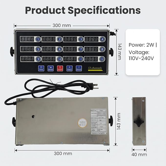 12 Channel Precision Kitchen Timers for Cooking, Commercial Kitchen Timer Restaurant Kitchen Supplies, Stainless Steel Digital LED Chef Cooking Timer, Reminder Function, Drillable wall mounting