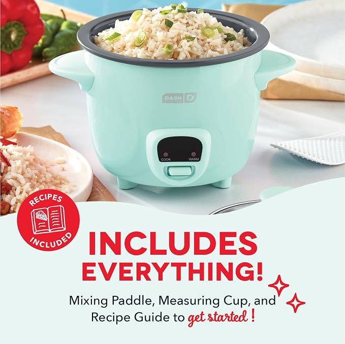 Dash Mini Rice Cooker - Designed for Single-Serve Cooking - Compact Rice Cooker with Nonstick Removable Pot, Keep Warm Function & Easy-to-Clean Sleek Design - Aqua