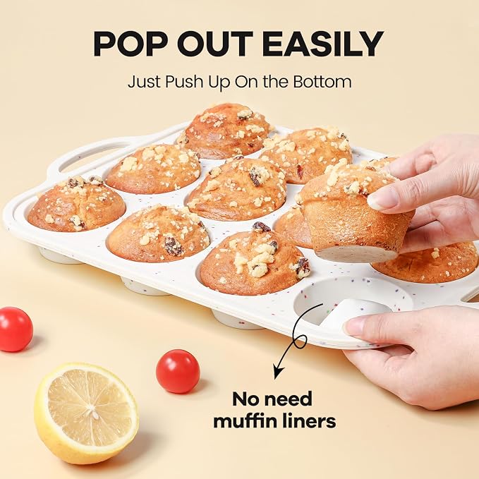 Silicone Muffin Pans for Baking 1 Pack, 2.8 Inch with Metal Reinforced Frame, Regular Size Nonstick Silicone Cupcake Pan 12 Cups for Baking Homemade Muffins, Cupcakes, Dishwasher Safe BPA Free