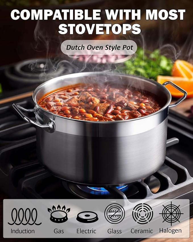 Cooks Standard Professional 9 Quart Stock Pot, Stainless Steel Dutch Oven | Induction Cookware Dutch Oven for Pasta, Soup, Spaghetti, Oven Safe, Dishwasher Safe
