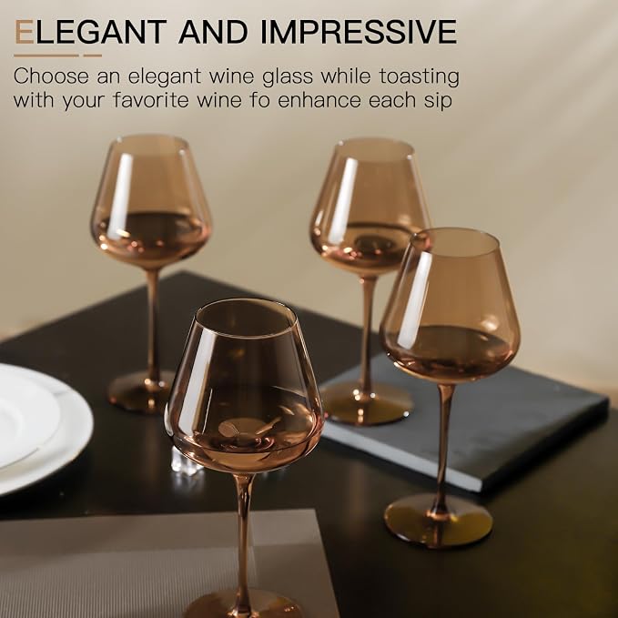 Amber Wine Glass Set of 6-18oz Lead-Free Crystal Burgundy Wine Glasses, Glassware for Parties& Special Occasions