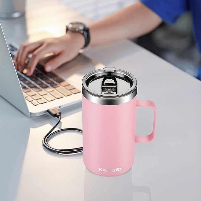 KXIAOCHEN 20 oz Insulated Coffee Mug, Coffee Cup with Lid and Wide Handle | 18/8 stainless steel, 6+ hours hot or 12+ hours cold, wide mouth, no-sweat exterior, for office, work, home and camping
