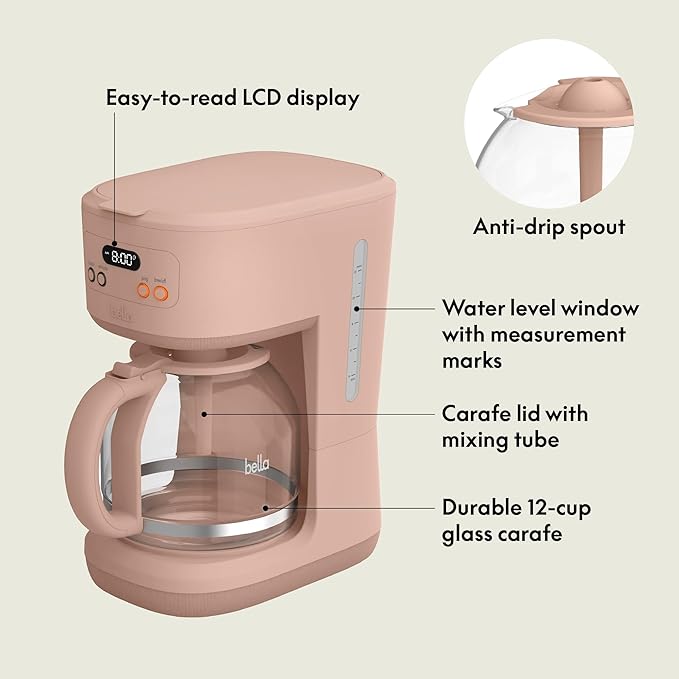 BREW 12-Cup Programmable Coffee Maker with No-Drip Glass Carafe, Blossom