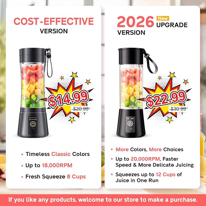 Portable Blender Personal Size Blender Make Smoothies, 12oz Mini Travel Cup | BPA-Free Small Blender with High Blending Speed, 6 Steel Blades, Easy Clean, Freshly Squeezed in Sports/Office/Gym