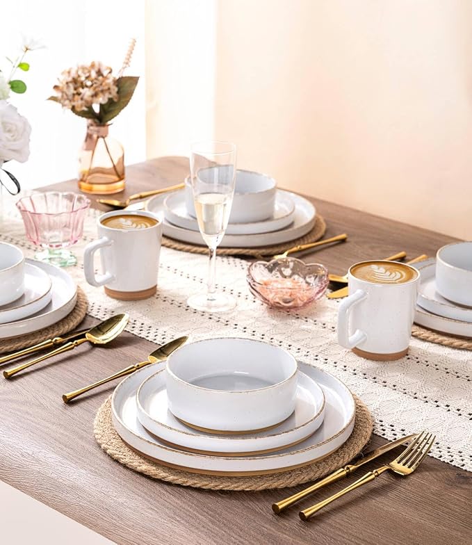 AmorArc Stoneware Dinnerware Sets for 8,24Pcs Plates and Bowls Set | Handmade Ceramic Dish Set,Dishwasher & Microwave Safe,Scratch Resistant