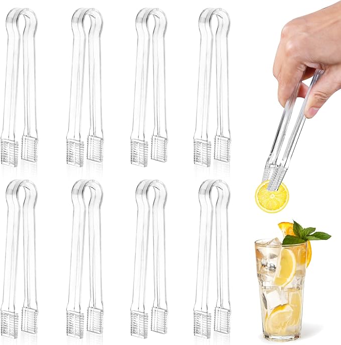 Ninsula 8 PCS Plastic Serving Tongs, 6.3 Inches Disposable Clear Tongs, Kitchen Small Serving Utensil Tongs for Party Catering Buffet Bakery Salad Cookies Ice