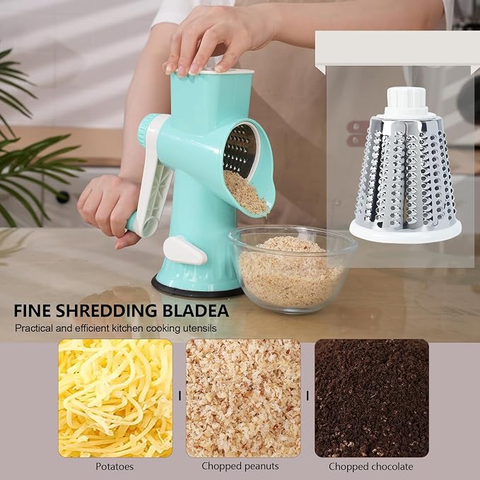 Rotary Cheese Grater with Handle-Versatile Cheese Grater | Non Slip Suction Base,Cheese Shredder&Food Slicer for Cheese,Carrots,Cucumbers,Nuts Compact&Easy Clean Kitchen Kitchen Tool