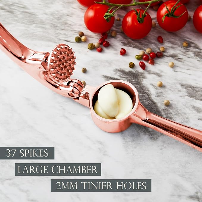 Premium Garlic Press, Professional Garlic Mincer, Easy to Squeeze and Clean, Rust Proof, Efficient Ginger Crusher - Rose Golden