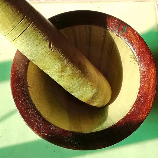 Wooden Mortar 8 Inches Pestle Grinding Herb Garlic Papaya Salad Som Tum Thai kitchen Tool 1 Set