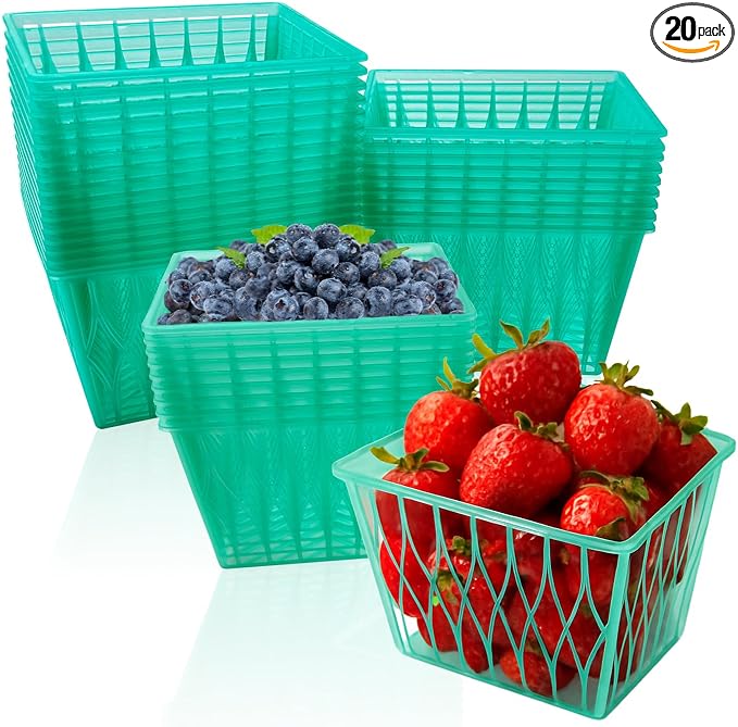 20 Pack Plastic Berry Baskets Strawberry Basket 4-Inch Berry Picking Basket Farmer Market Produce Baskets Fruit Vegetable Storage Containers