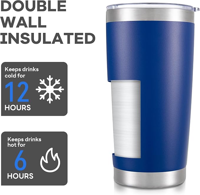 20 oz Tumbler with Lid Stainless Steel Insulated Tumblers Bulk Cups Mug | Double Wall Vacuum, Powder Coated, Keep Drinks Cold and Hot, Waterproof Lid, Fit of Car Cup Holders, Blue, 4 Pack
