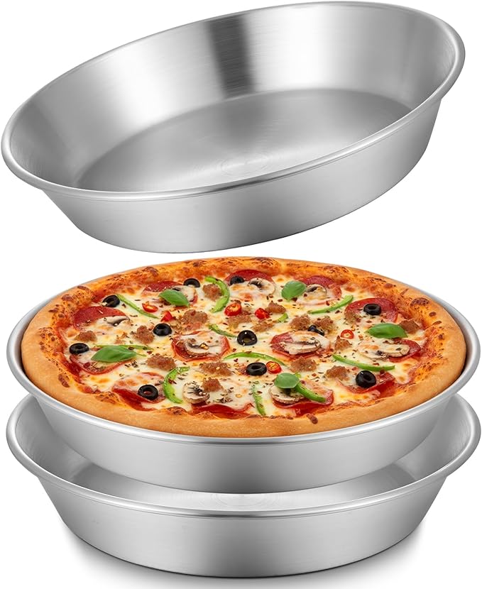 3 Pcs Deep Stainless Steel Pie Pan Set - Thickened Metal Baking Pans for Oven, Rust Proof Pie Plates for Kitchen(9.5 Inches,Standard Version)