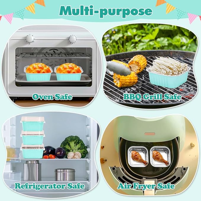 selizo 60 Pack 10oz Mini Disposable Cake Pans with Lids, Aluminum Foil Square Baking Cups, 4.4x4.4 Large Baking Cake Tins Cup Cake Containers with Lids for Thanksgiving Individual Cakes