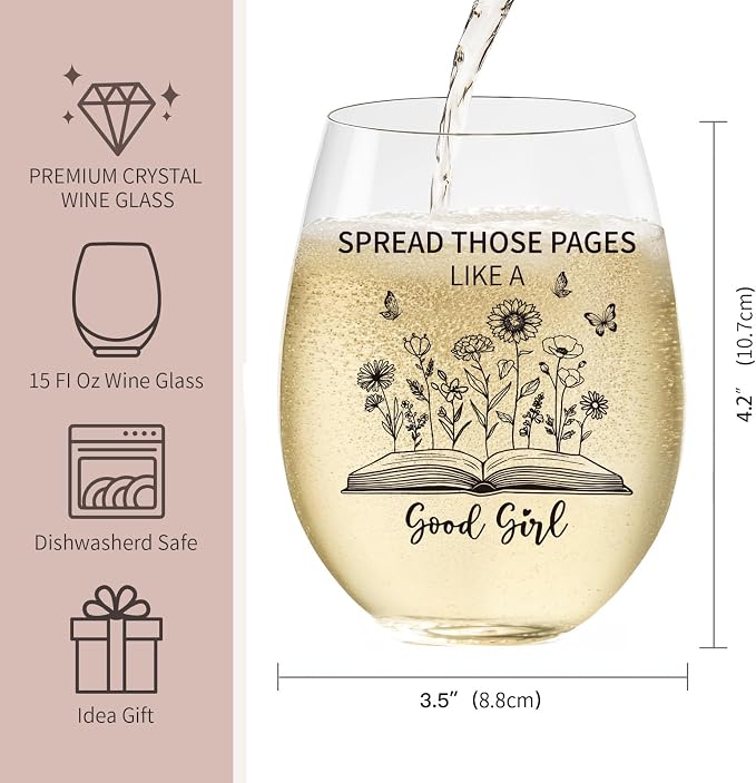 Book Lover Gifts For Women – 15oz Wine Glass, Funny Wine Glass for Wome | Book Lovers Gifts, Bookish Gift for Readers, Dark Romance BookTok Lover Cup for Her, Dishwasher safe