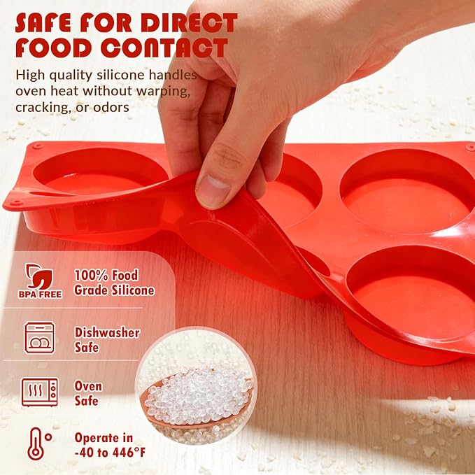 HKNMTT 2Pcs Muffin Top Pans 12-Cavitiy Round Silicone Egg Molds for Baking | 3.74Inch, Non-Stick, BPA-Free, Oven Safe, Silicone Molds for Egg Bites, Cookie, Hamburger Bun