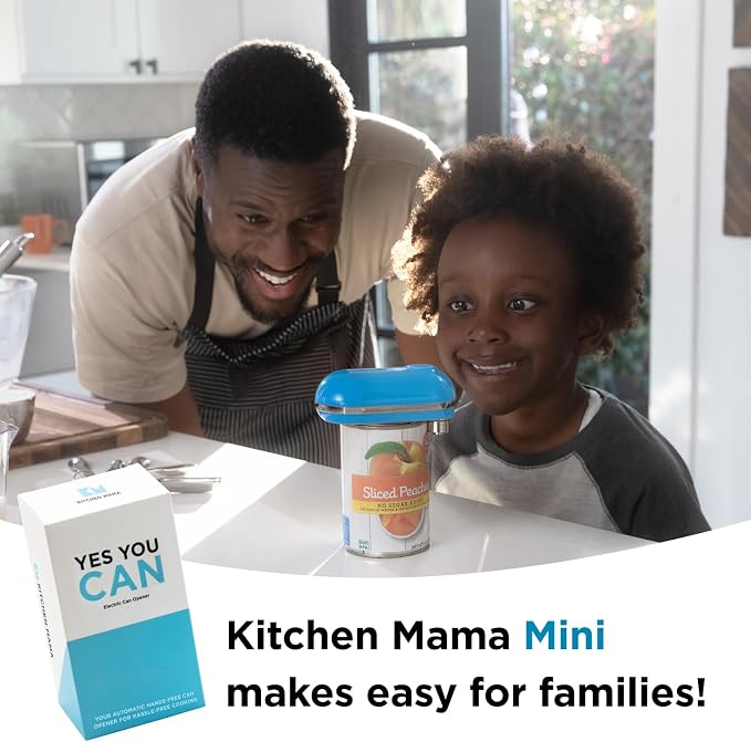 Kitchen Mama Mini Electric Can Opener, Blue | Smooth Edge, One Press Opens, Ultra-Compact Portable, Hands-Free Cordless, Battery Operated