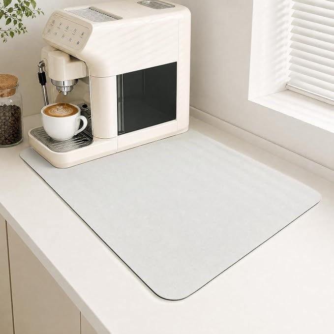 Coffee Mat Dish Drying,Non-Slip Easy Clean Sink Mat,Heat-resistant ,Fit Under Coffee Maker, Espresso Machine, Pot, Dish Rack (off white, 16"x24")