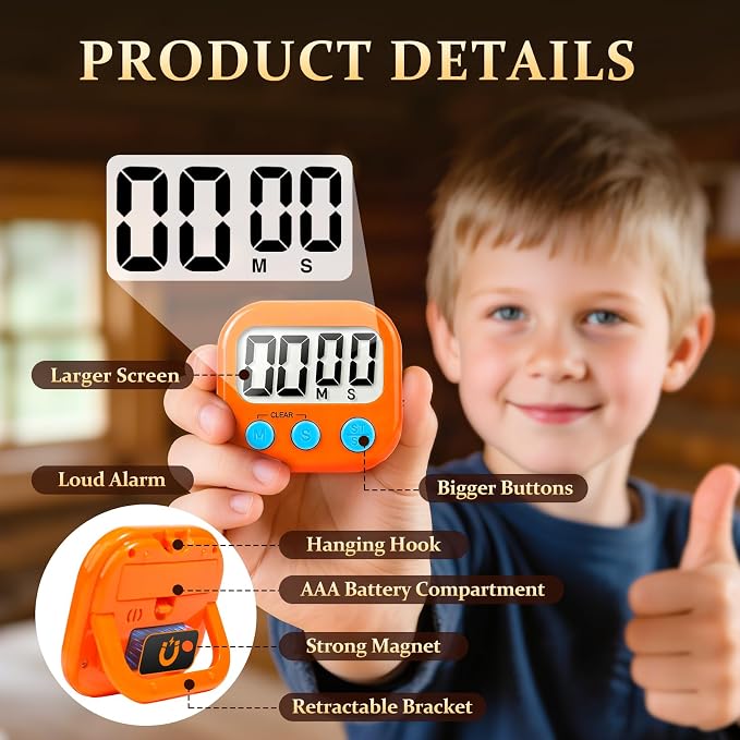 6 Pack Digital Kitchen Timer Small Classroom Timers for Kids Teachers (Orange&Green)