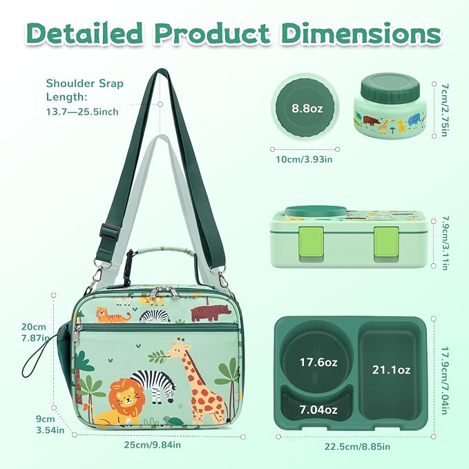 Bento Box for Kids, Leakproof Kids Lunch Box with 8.5OZ Thermo Food Jar & Lunch Bag, 3-4 Compartments Toddler Insulated Lunch Box for Boys, BPA Free Lunch Containers for School Daycare