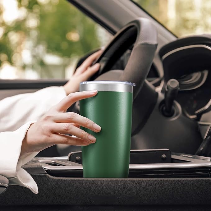 20 oz Tumbler with Lid Stainless Steel Insulated Tumblers Cups Travel Mug | Double Wall Vacuum, Powder Coated, Keep Drinks Cold and Hot, Waterproof Lid, Fit of Car Cup Holders, Dark Green