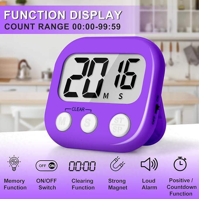 ZILLEEN Classroom Timer for Kids Teachers 2 Pack Digital Timers Pur Ye | Strong Magnetic, Large Screen, Big Button, Teacher Classroom Must Haves Kitchen Timers for Cooking Egg Exercise Study