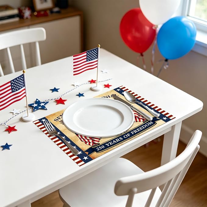 50 Pack Disposable Paper Placemats, 4th of July Table Decor | American Eagle Patriotic Place Mats, USA 250th Anniversary 1776-2026 Design