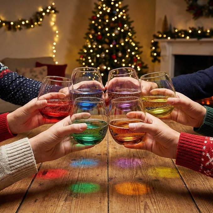 ColoVie Stemless Wine Glasses set of 6, Colored Cocktail Cups, Party Glass | 15oz Stemless Wine Glasses for Red wine, White wine, Sangria, Spritz, Colorful Glassware Set for Home bar, Weddings and Gifts