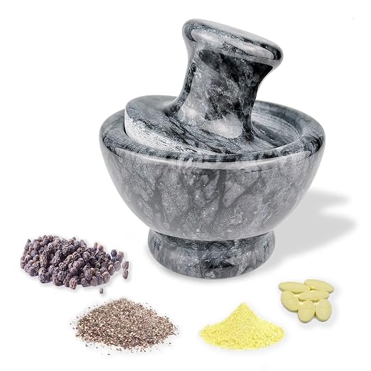 LUOLAO Marble Mortar and Pestle Set, Pill Crusher, 3.7 Inch, 1/2 Cup | Stone Spice Grinder, Effective for Grinding Small Items, Easy to Grip, Mushroom Shape