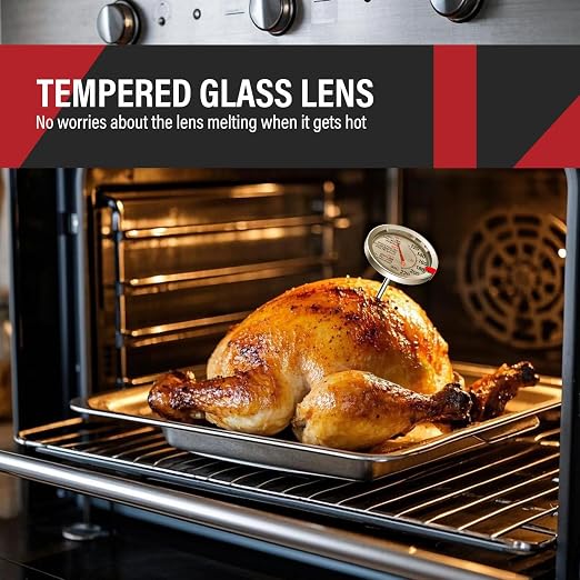 AWLKIM 2 Pack Analog Meat Thermometer Oven Safe Dial No Battery | Bimetallic Stem Dial, Leave-In Oven Safe, 2.5in Large Face, No Batteries for Roast Turkey Grill BBQ Cooking