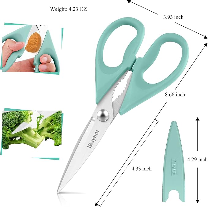 iBayam 2 Pack All Purpose Kitchen Scissors Shears Heavy Duty, Blade Covers | Stainless Steel Blade, Soft Comfort-Grip Handle, Dishwasher Safe, Food & Meat Scissors, Home, Kitchen, Dining Utility Gadgets