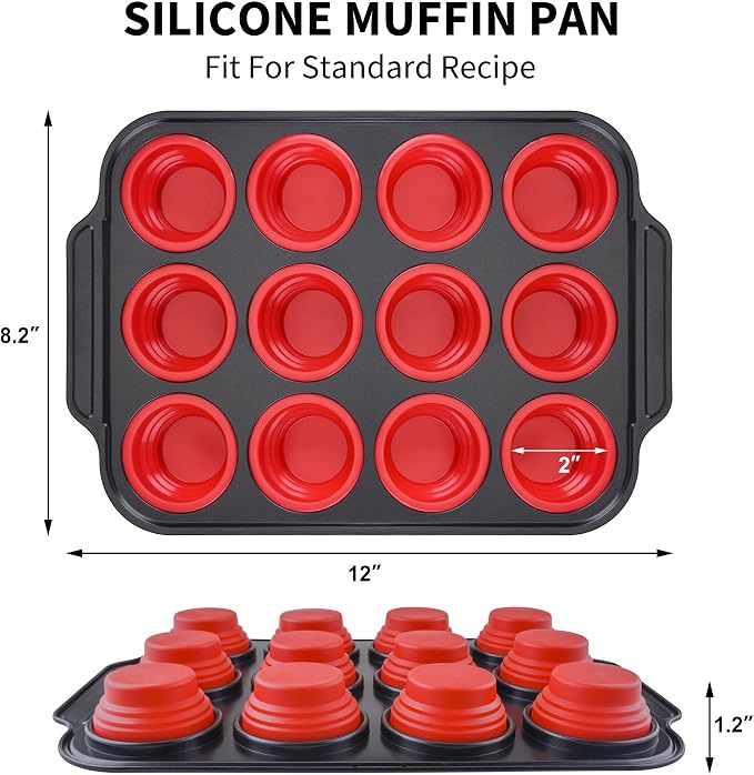 Silicone Muffin Pan for Baking with Metal Reinforced Frame, Nonstick Cupcake pan 12 regular size, Muffin Tin Easy to Pop, Silicone Egg Bite Molds for Oven Dishwasher Safe