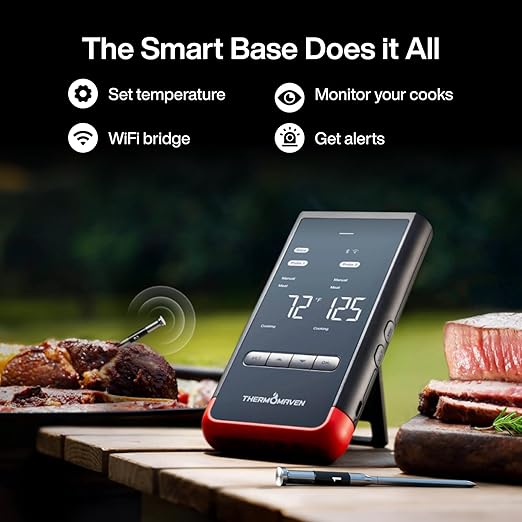 ThermoMaven WiFi Wireless Meat Thermometer, 2 Probes, Smart Base, 6 Sensors | Unlimted Monitor Range via APP, Commercial-Grade NIST Certified Accuracy, for Restaurant Kitchen, BBQ/Grill/Oven