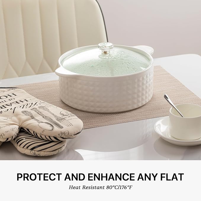 LEXMORE Placemats Set of 6 Vinyl/Plastic Woven Place Mats for Kitchen Table Indoor/Outdoor Washable Placemat Wipeable Dining Table Mats(Beige)