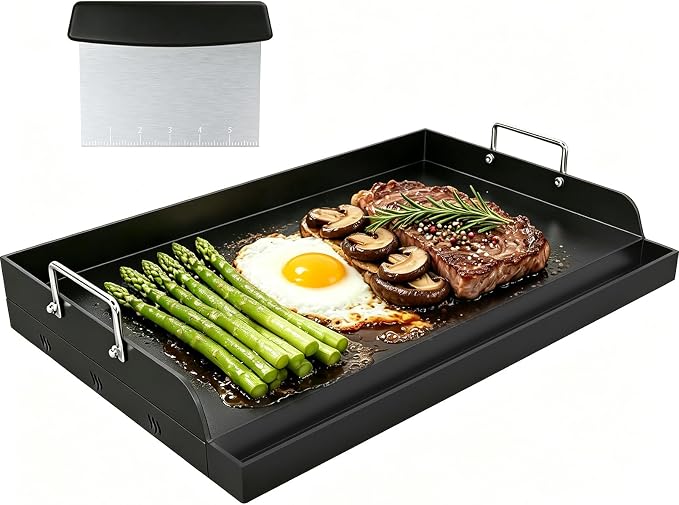 Upgrated 23" x16 " Nonstick Universal Cast Iron Griddle, Muti-Purpose Cooking Griddle for Gas Grill with Grease Groove, Pre-Seasoned Flat Top Plate Insert for Camping, Tailgating, Parties