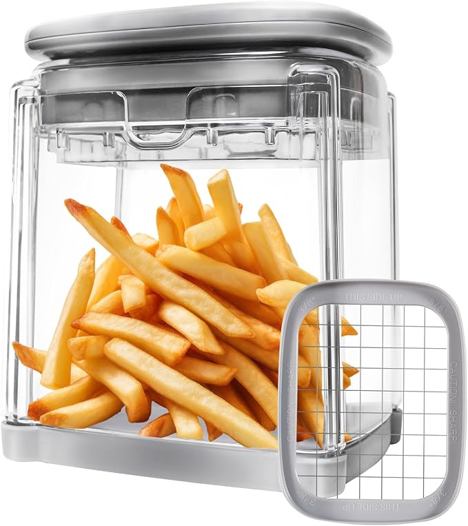 Potato Slicer French Fry Cutter with Container Manual Vegetable Chopper with 1 Blade Potato Cutter for Fries Apple Slicer & Onion Dicer