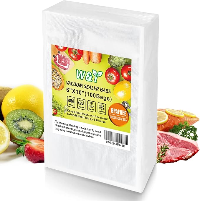 W&Y Vacuum Sealer Bags 6x10 Inch Pint 100 Count -Pre-Separated | For All Vacuum Sealers,Commercial Grade,BPA-Free,Sous Vide Microwave Freezer Safe, Food Vacuum Storage