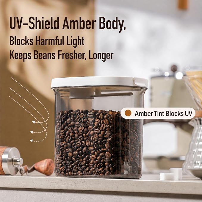 Airtight Coffee Canister, 34oz with Magnetic Scoop, Bean Storage | BPA Free, 1000ml/1.06 Qt，for Ground Coffee, Beans, Tea, Sugar, Office Snacks, Pantry Storage, Light Blocking, Stackable