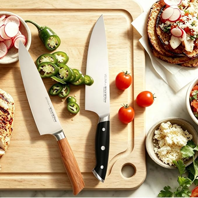 WICKWILLOW 8” Chef Knife – Ultra Sharp German Steel, Ergonomic Handle | Effortless slicing, dicing and chopping with balanced control and lasting sharpness. Gift-Ready.