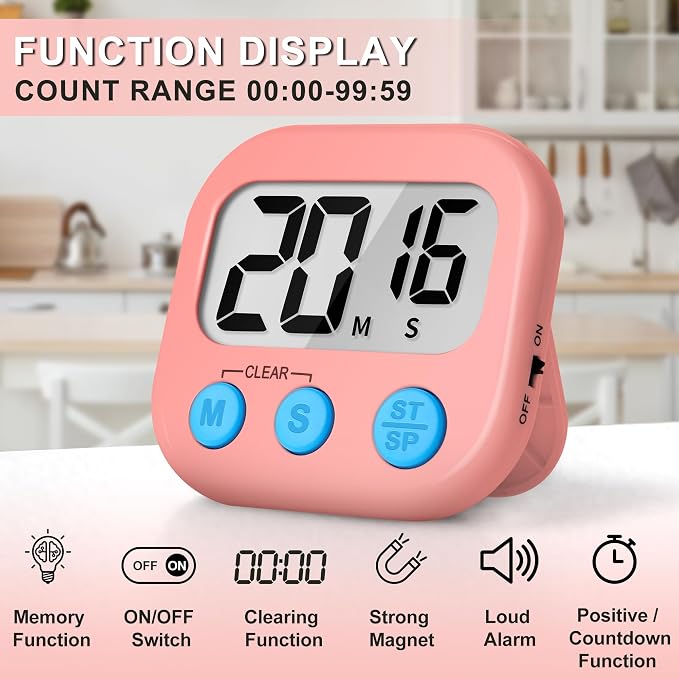 ZILLEEN Classroom Timer for Kids Teachers 2 Pack Digital Timers White Pink | Strong Magnetic, Large Screen, Big Button, Teacher Classroom Must Haves Kitchen Timers for Cooking Egg Exercise Study
