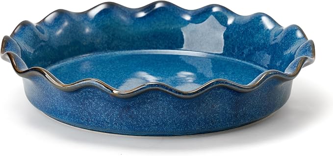 Ceramic Pie Pan for Baking[10.5 inch],Reusable NonStick Ceramic Baking Dish | Reusable NonStick Ceramic Pie Plate with Ruffled Edge,Deep and Fluted Pie Dish for Apple Pie,Quiche,Pot Pies, Tart, etc（Blue）