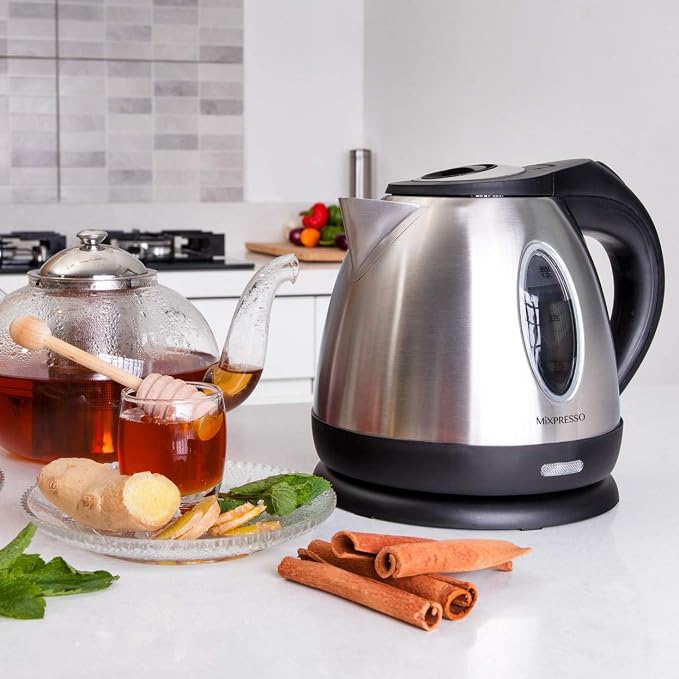 Moss & Stone Stainless Steel Electric Kettle, 1.2L Cordless 1500W | Small, portable hot water tea kettle, fast boiling pot, boil-dry protection, auto shut-off