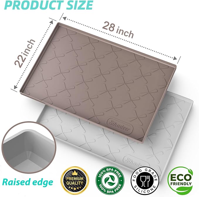 Waterproof Under Sink Mat Silicone 28" x 22" Kitchen Cabinet liner | BPA-Free Silicone Mat with Raised Lip Protects Cabinets from Leaks, Versatile Home Organizer for Bathroom, Pets, Boots, Floor