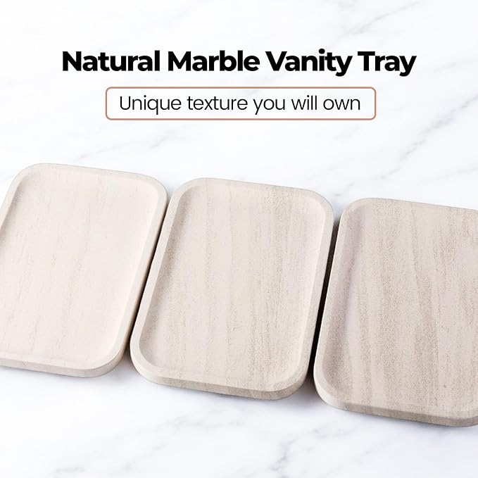 Karibiber Marble Vanity Tray, Bathroom Tray Countertop, Decorative Dresser Organizer, Perfume, Jewelry Holder, Beige Stone Serving for Kitchen Sink Storage(MOCA Cream)