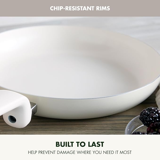 GreenPan Rio Advanced 12" Frying Pan Skillet, Ceramic Nonstick PFAS-Free, Induction Ready, Dishwasher and Oven Safe, Cream White