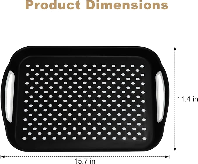 Non-Slip Lap Tray Set of 2, Black | Dishwasher safe rectangular serving trays with handles. Perfect for couch, bed, desk. Sturdy, easy to clean