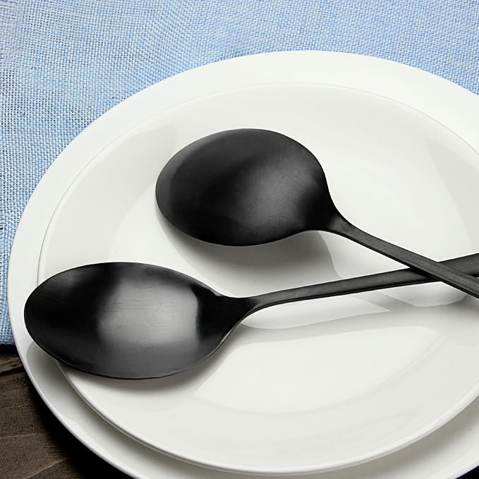 Large Serving Spoons, Matte Black Stainless Steel Serving Spoon 2 Pcs | 9.8Inch-Catering Spoons Solid Serving Utensils Big Serving Utensil for Buffet, Parties, Catering