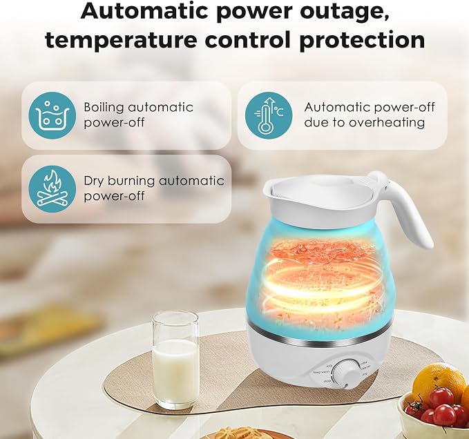 Travel Foldable Electric Kettle - 110V 700ml Collapsible Kettle Blue | 850W Small BPA-free Tea Pot for Camping Food Grade Silicone Travel Electric Collapsible Kettle for Tea & Coffee