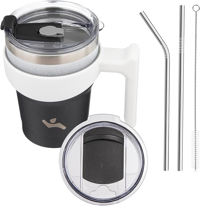 Konokyo 10 oz Tumbler with Handle and Straw, Insulated Travel Mug | Day Night; BPA-free, leak-proof tumbler with 2 lids, 2 straws, cup holder fit for coffee, office, travel & daily use